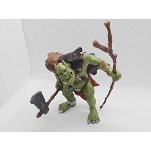 2002 Papo Green Orc Waghar Troll Ogre Action Figure Staff & Ax Fantasy Retired